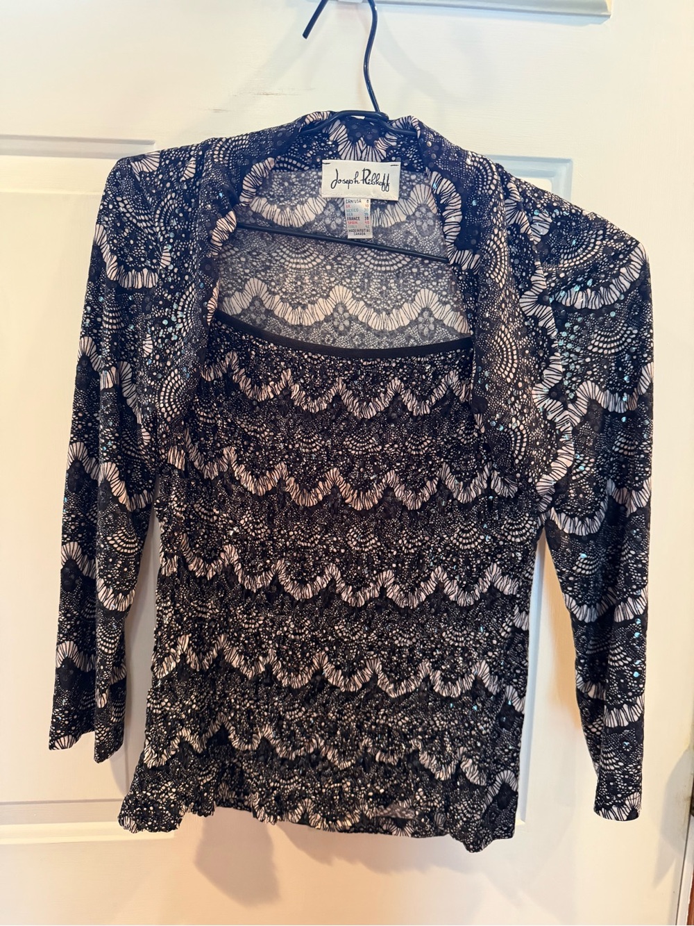 Joseph Ribkoff Black & White Long Sleeve Printed Top